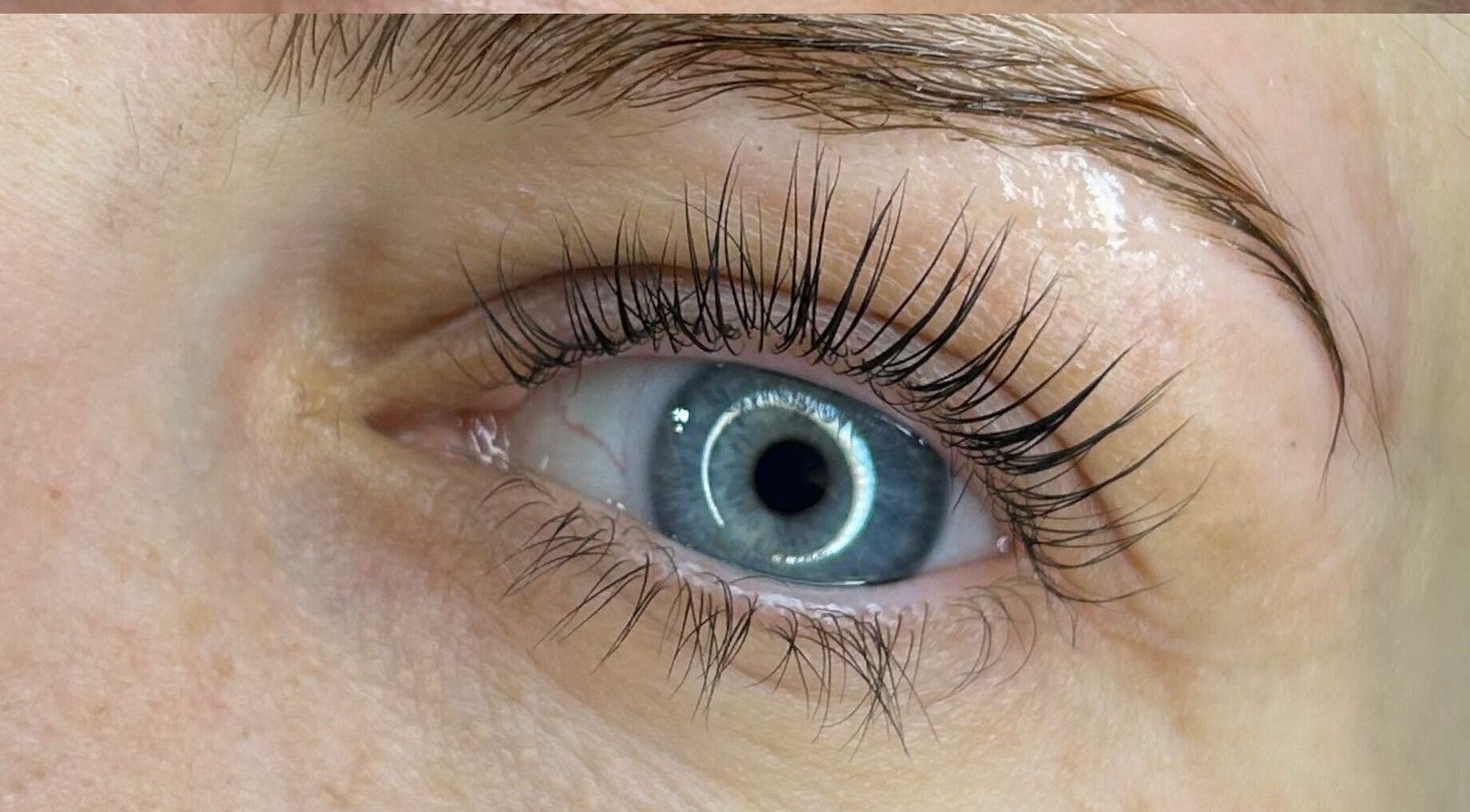 Close-up of enhanced lashes at The Beauty Bar by Phoebe @ Groombridge, Groombridge, England, GB.