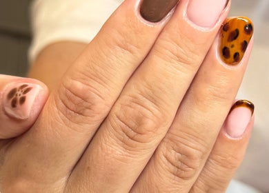 Tortoiseshell manicure at Nails By Jess in Shireoaks, England, GB showcasing intricate nail art design.