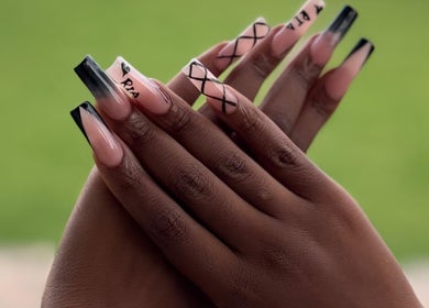 Stylish black-tipped nails at Noelin Artistry Studio, Pretoria, Gauteng, ZA.
