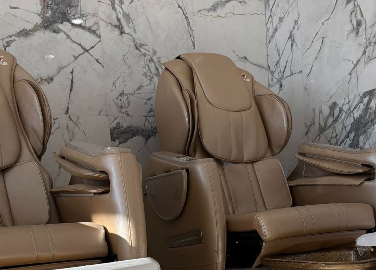 Comfortable massage chairs at Forever Nails in Pickerington, Ohio, US offer relaxation and pampering.