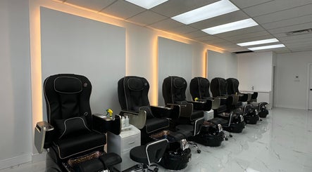 Row of premium pedicure chairs at Sunny Nails Guelph, Guelph, Ontario, CA, offering a luxurious pampering experience.
