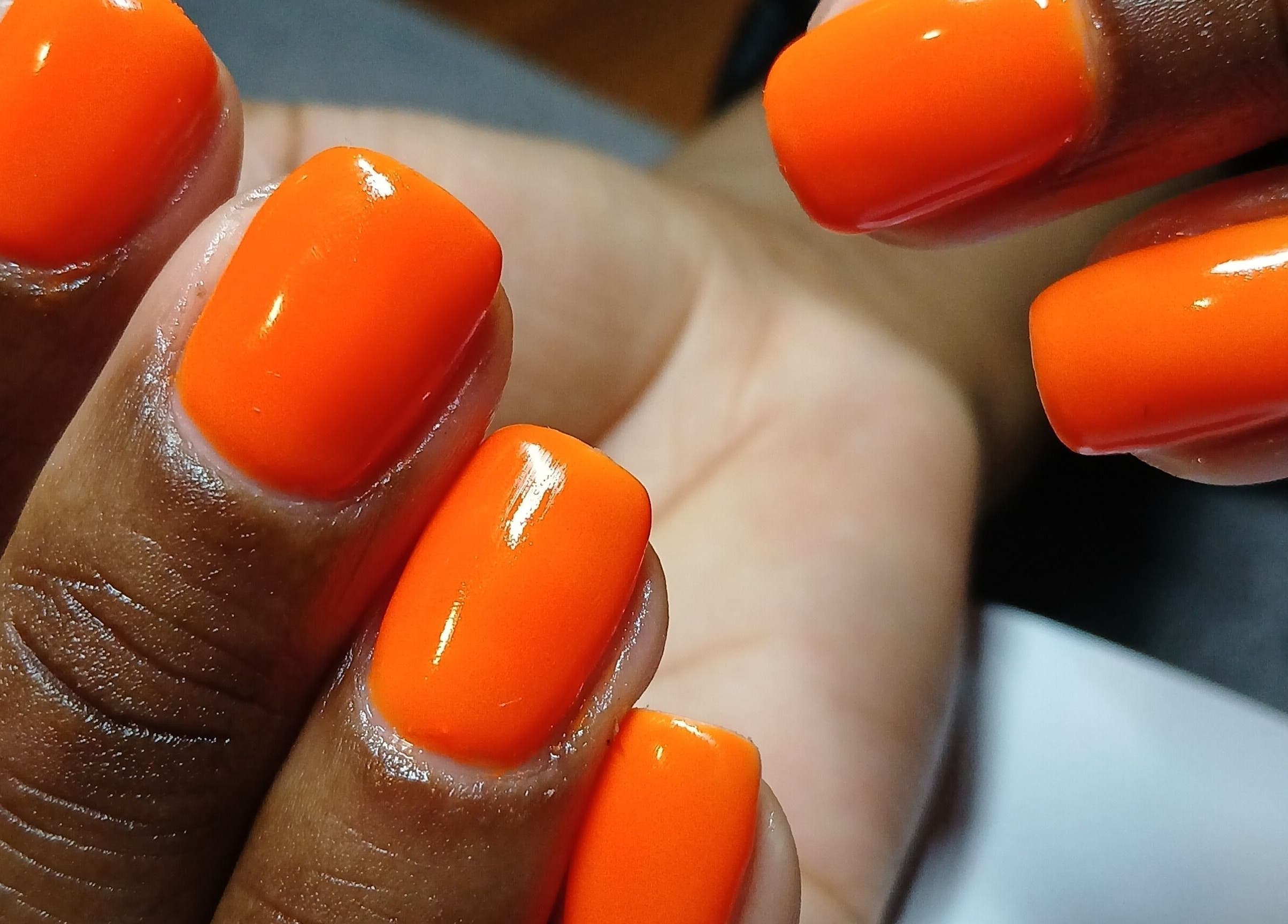 Bright orange nails manicure at Divinenails, Cape Town, Western Cape, ZA.