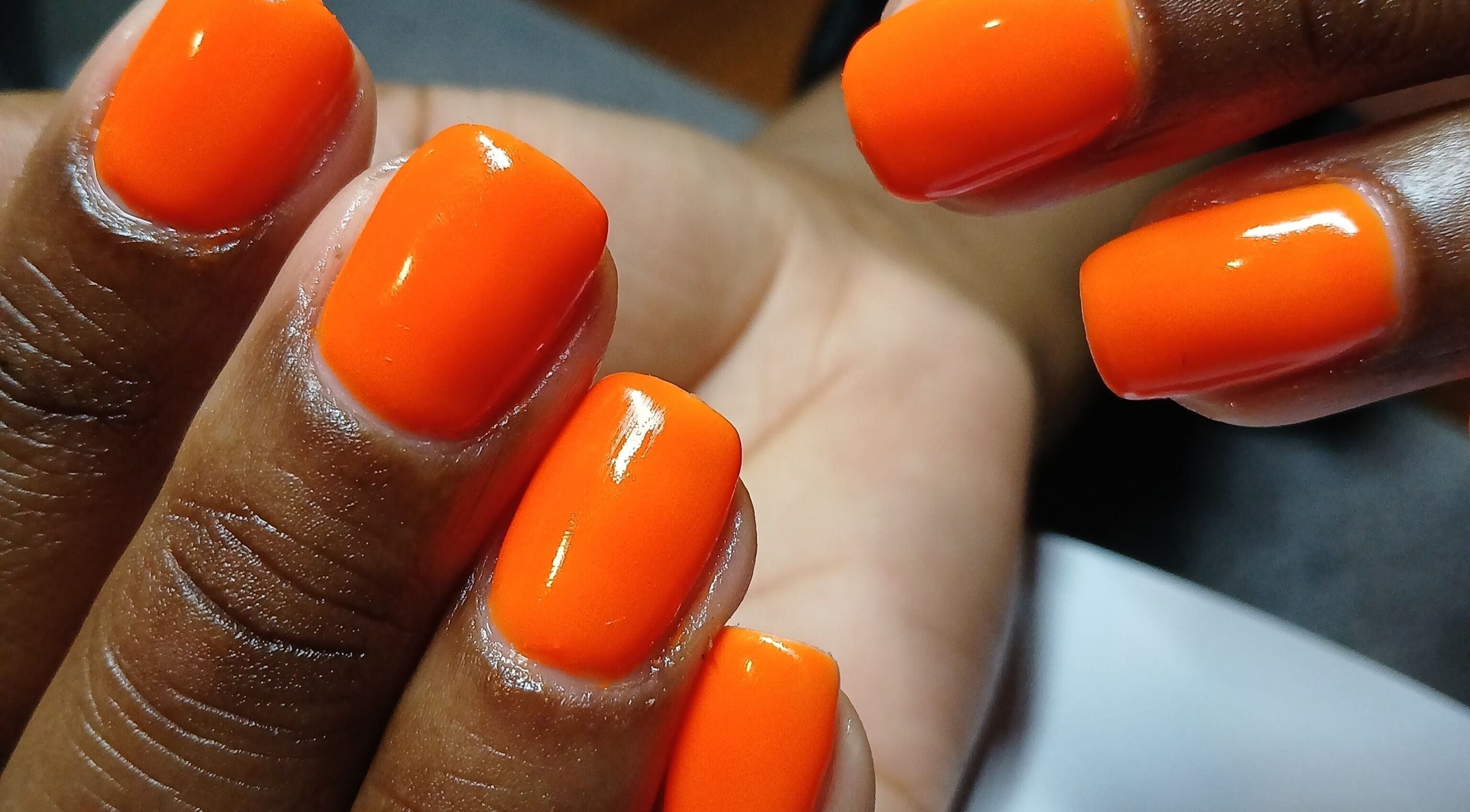 Bright orange nails manicure at Divinenails, Cape Town, Western Cape, ZA.