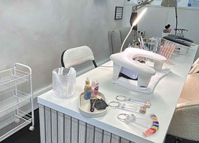 Elegant nail station at Laceylou Beauty in Crawley, England, GB. Perfect for manicures and nail art enthusiasts.