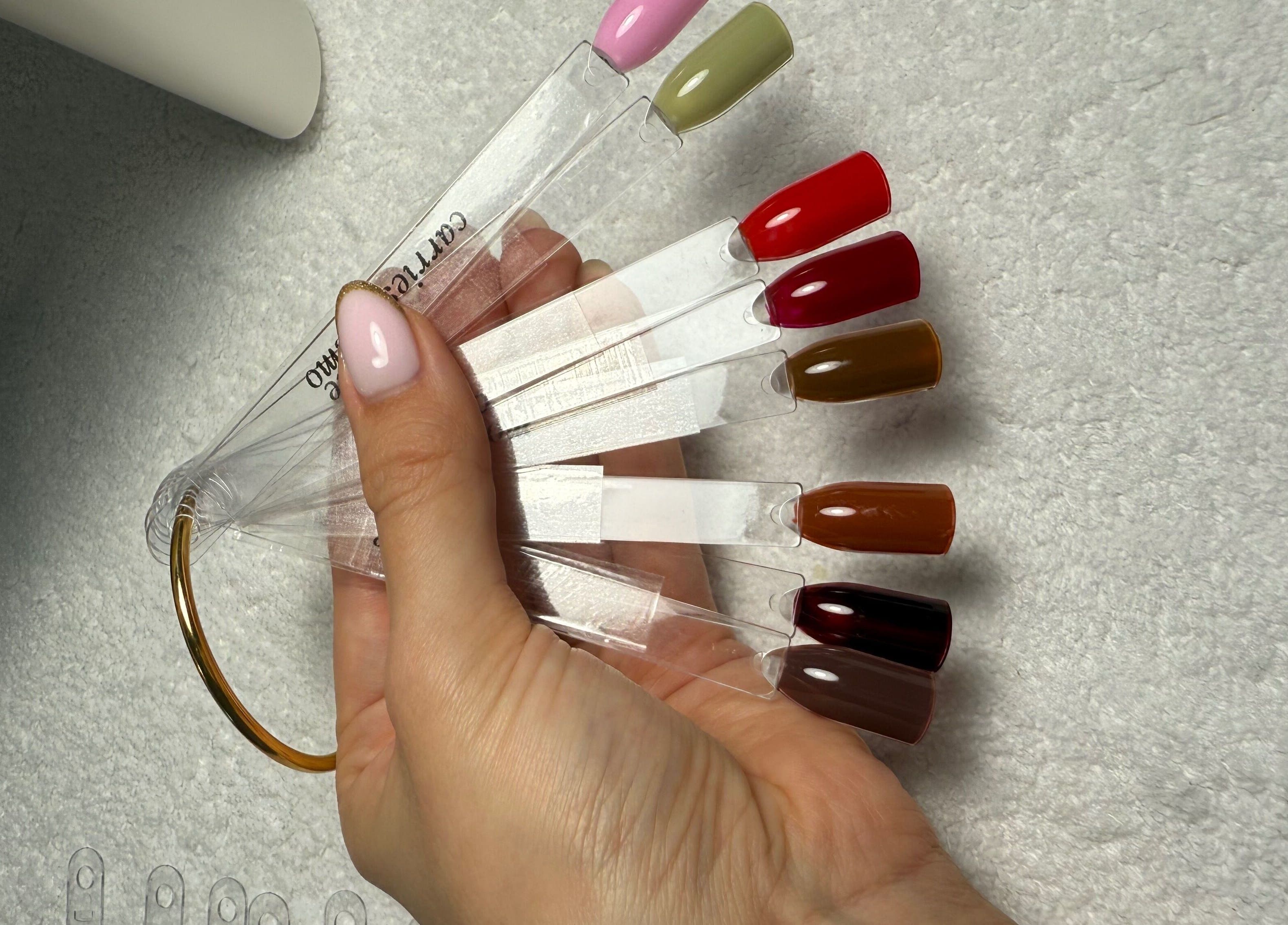 Colorful nail polish palette at BAJE STUDIO, Burgess Hill, England, GB.