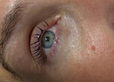 Close-up of lifted lashes at Lash Lift Lounge, East Peckham, England, GB.
