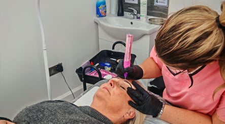 Microblading session at Luxe Ink, Motherwell, Scotland, GB, enhancing client's eyebrow beauty and symmetry.