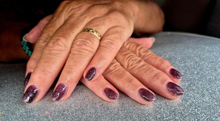Glittering purple nails at Nailed it! By Rachel in Irchester, England, GB