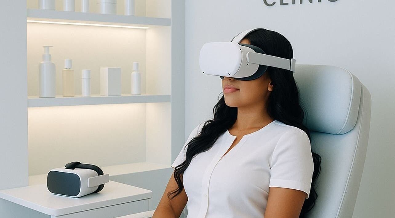 Cliente en NOVA Clinic, Santiago De Los Caballeros, disfrutando tratamiento VR de bienestar.
