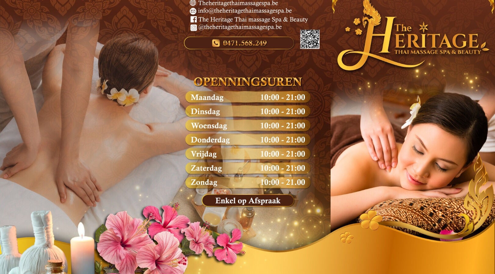 Relaxing massage at The Heritage Thai Massage Spa & Beauty in Linter, Vlaanderen, BE with aromatic decor.