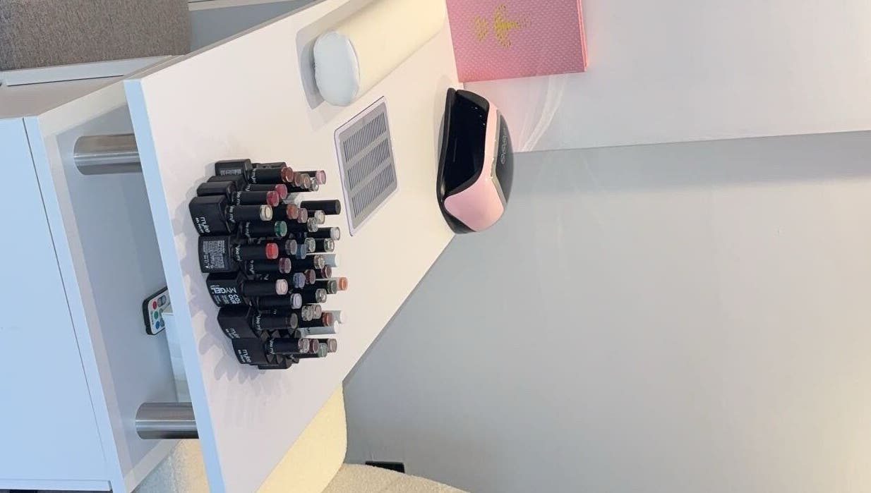 Nail polish display at Honey’s Haven, Rotherham, England, GB, showcasing a variety of colors.