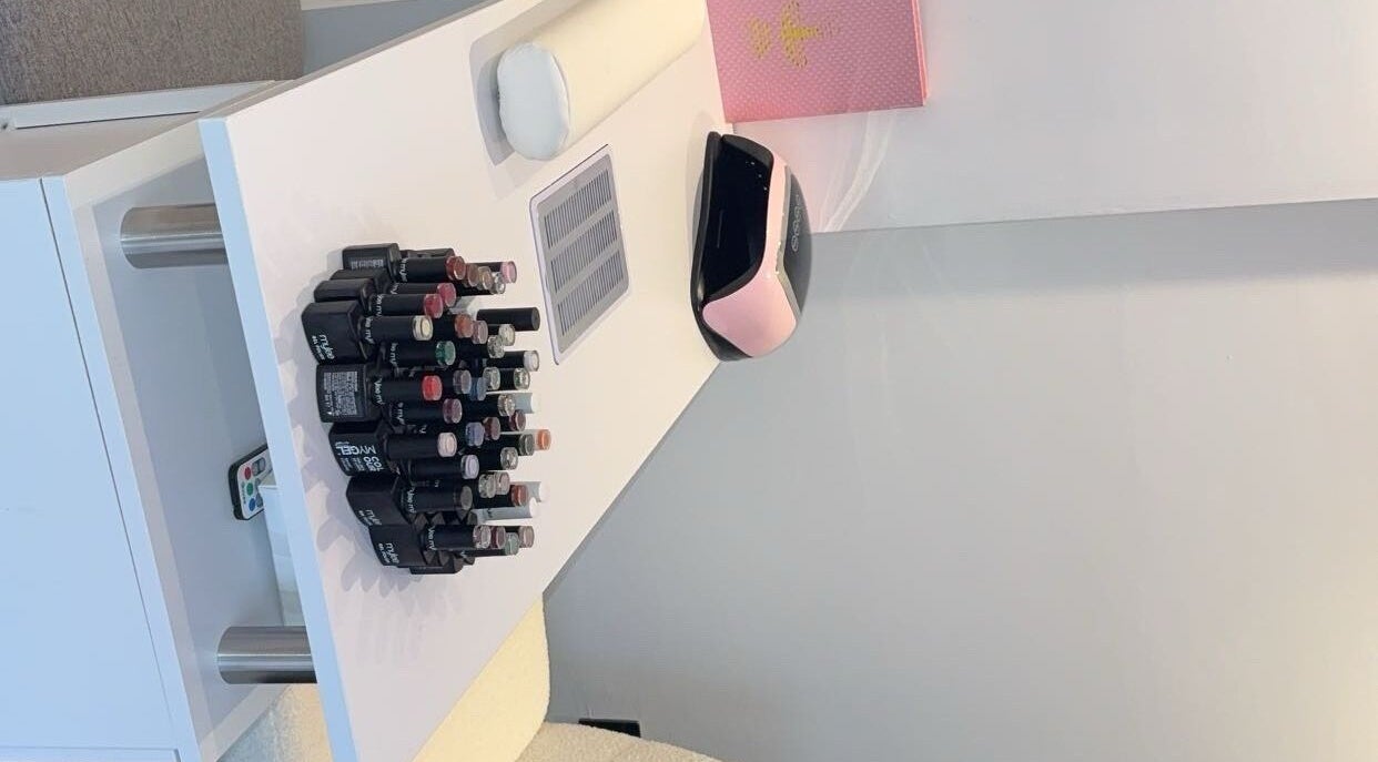 Nail polish display at Honey’s Haven, Rotherham, England, GB, showcasing a variety of colors.