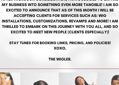 Exciting service expansion announcement at The Wigler in Norwich, Connecticut, US for wig installations and more.