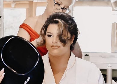 Professional hairstylist at KL Creative Hair @ Salon 22 in Enniskillen, NI, creating elegant updo.