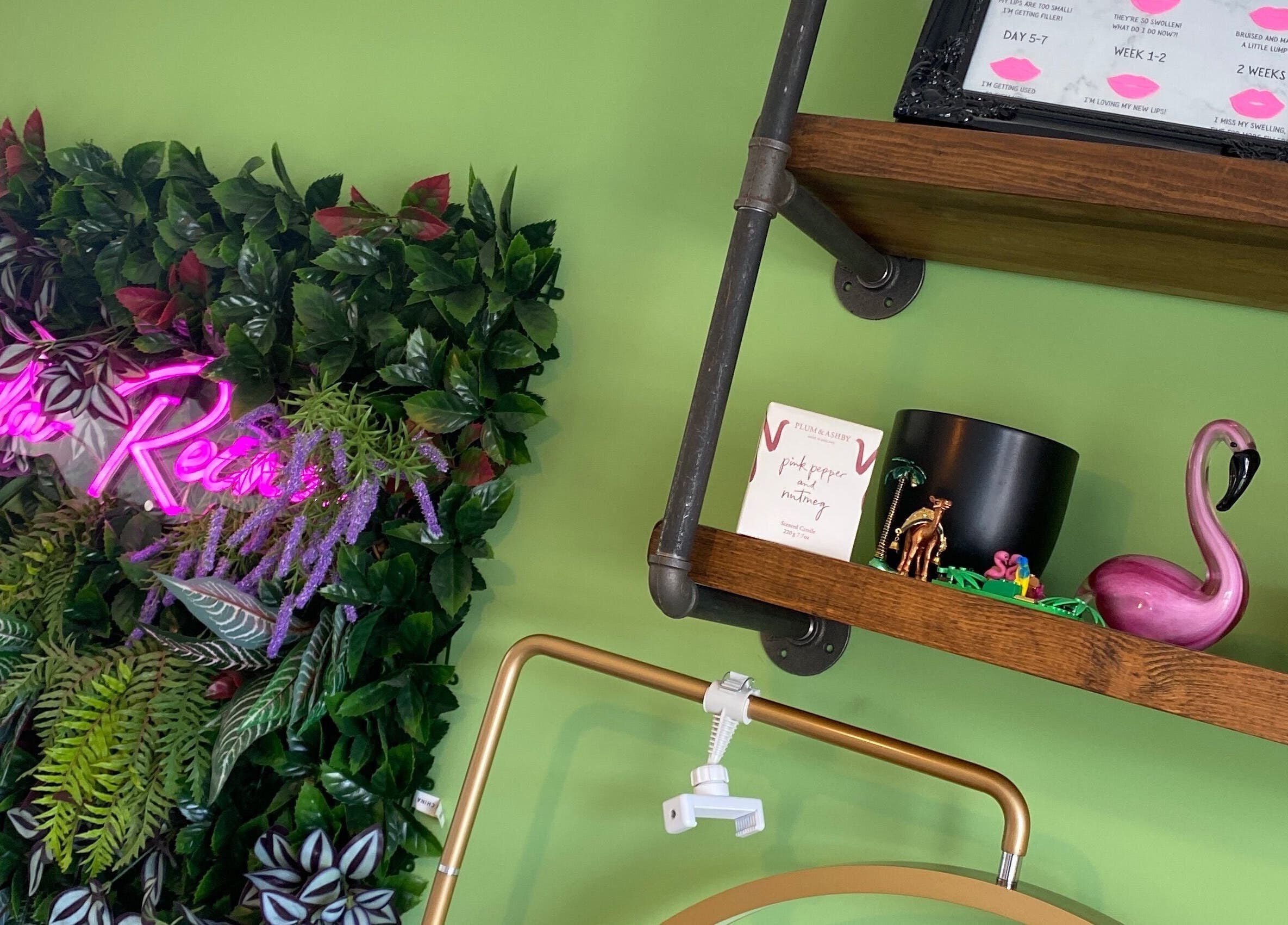 Bella Reina aesthetics neon in lush decor at Bridgwater, England, GB, highlighting chic beauty ambiance.