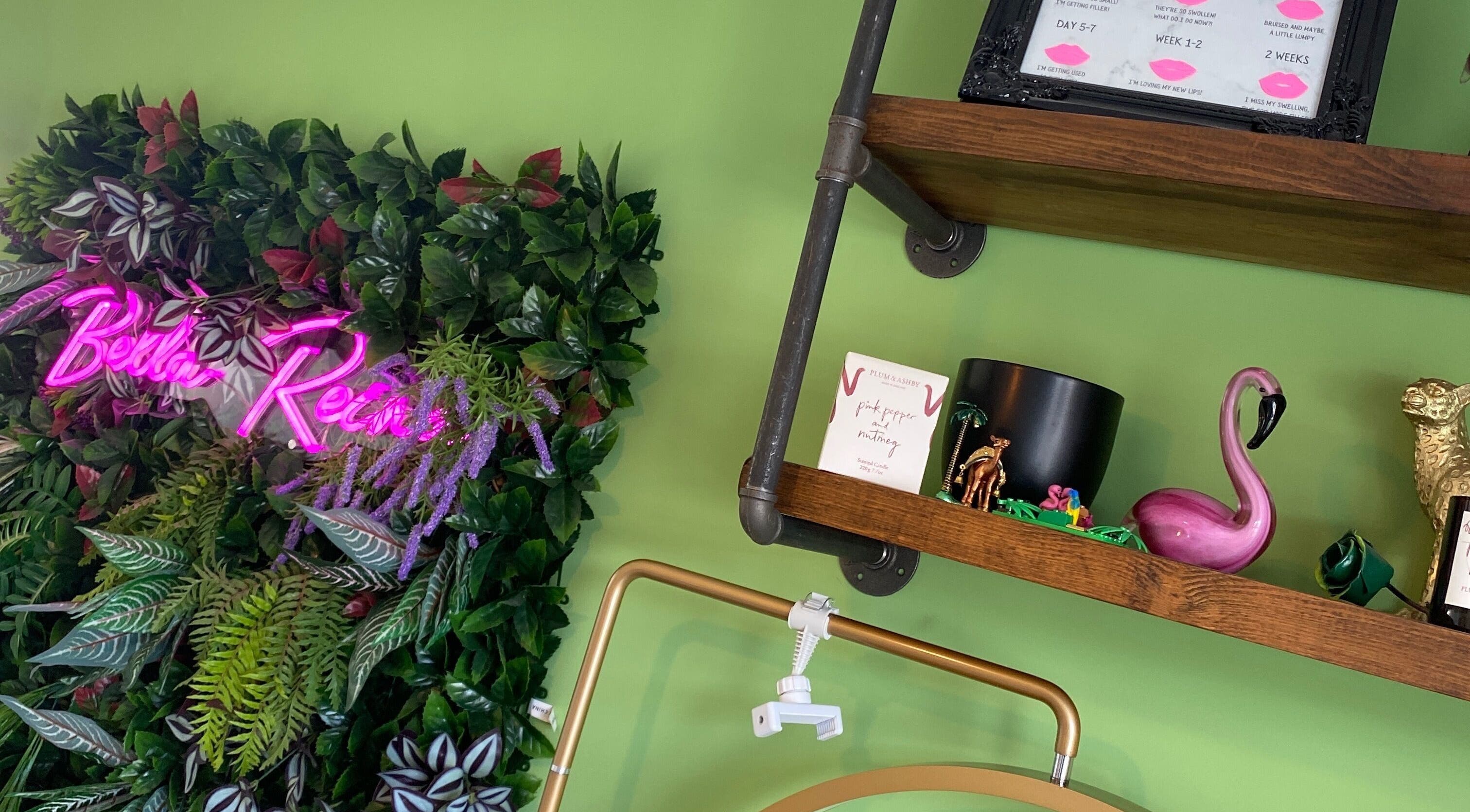 Bella Reina aesthetics neon in lush decor at Bridgwater, England, GB, highlighting chic beauty ambiance.