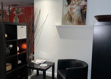Cozy seating at Physio Edge Films, London, England, GB, with art decor and modern furniture.