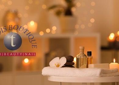 Relaxing spa setup with candles and oils at Tandis Boutique, Birmingham, England, GB.