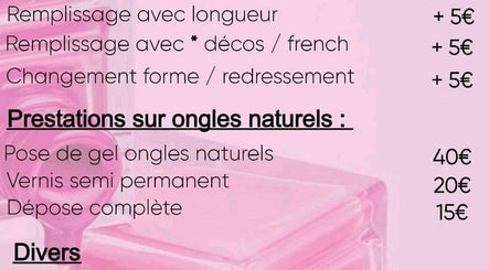 Liste des tarifs pour prestations ongles naturels chez LS Ongles à Lantéfontaine, Grand Est, FR.