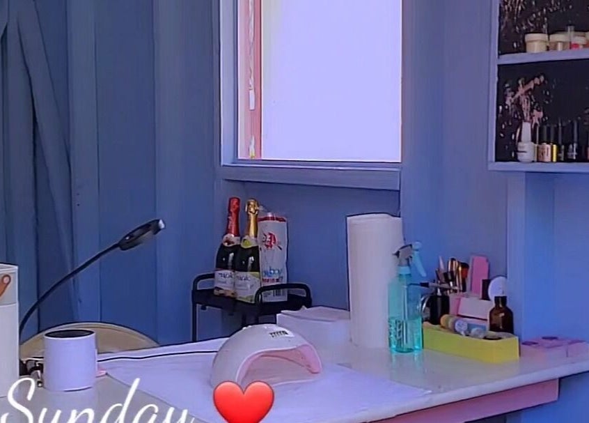 Cozy nail station at Beauty by Nicole, Grange Hill, Westmoreland Parish, JM with tools and decor.