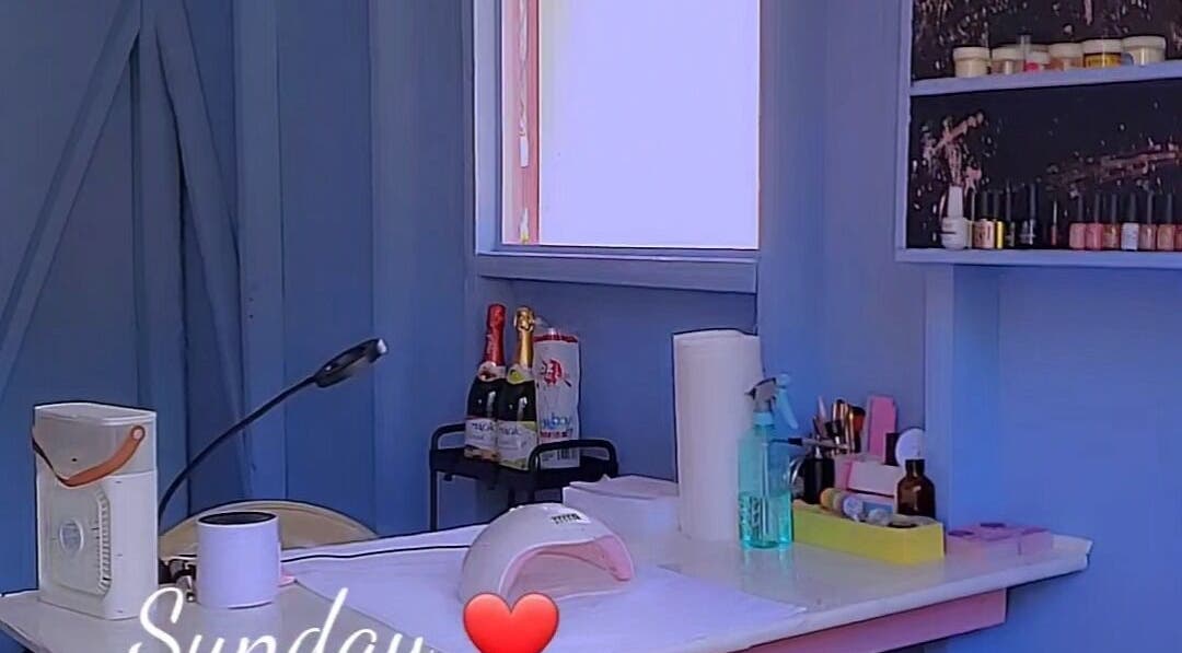 Cozy nail station at Beauty by Nicole, Grange Hill, Westmoreland Parish, JM with tools and decor.