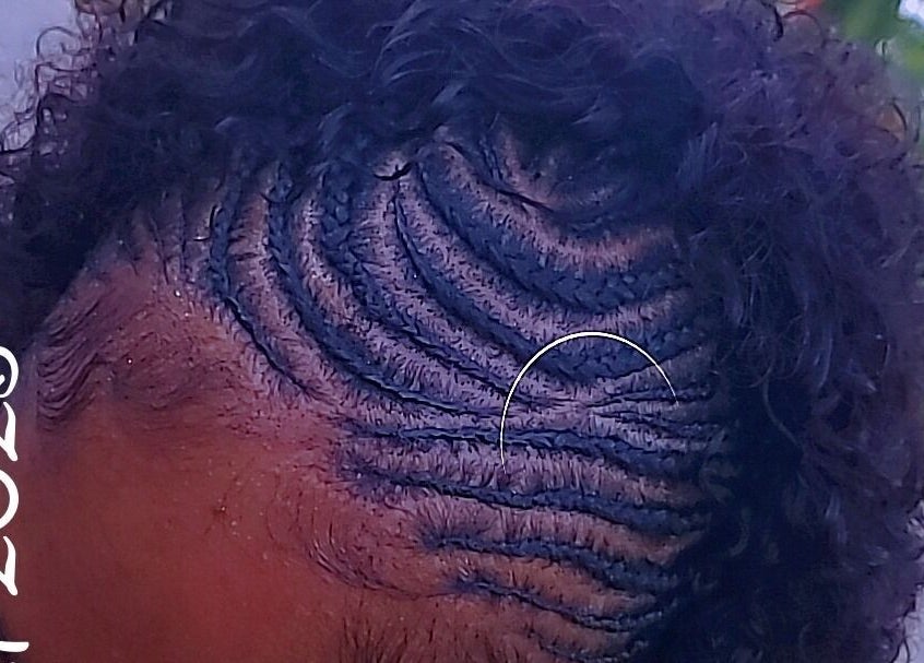 Intricate cornrow braids at Beauty by Nicole, Grange Hill, Westmoreland Parish, JM.