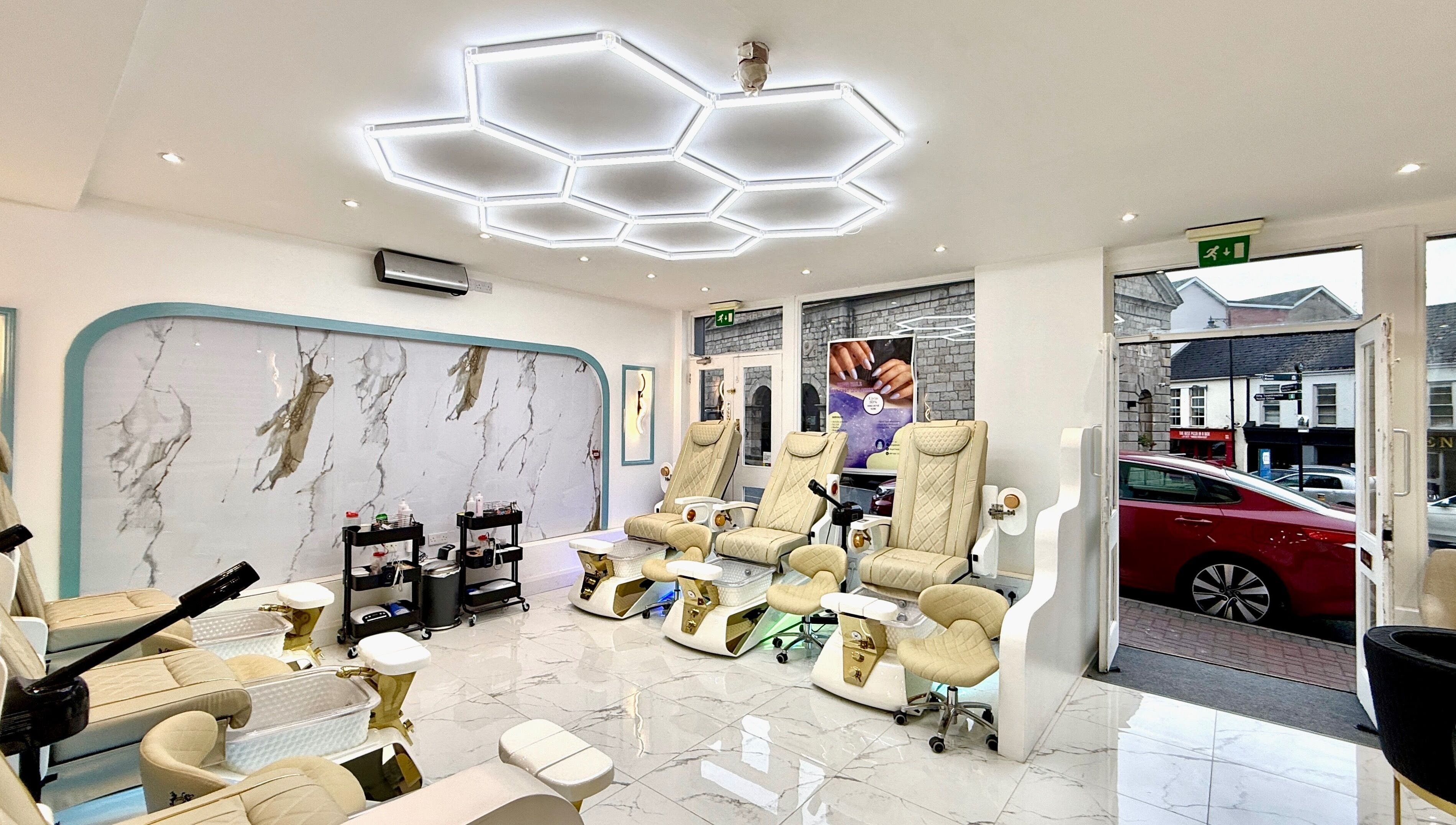 Luxurious pedicure chairs at Brigid Nails, Monaghan, County Monaghan, IE, offering a chic nail care experience.