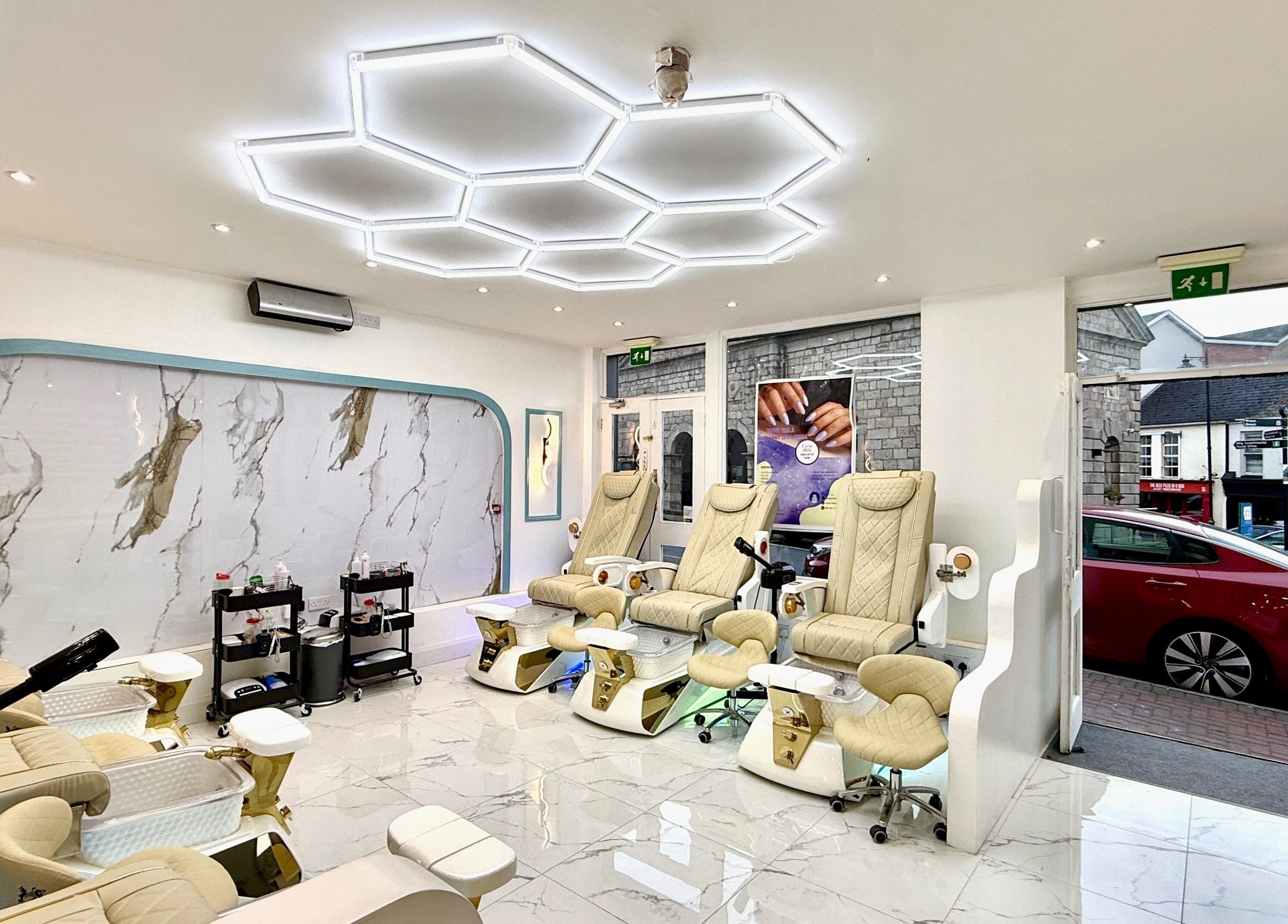 Luxurious pedicure chairs at Brigid Nails, Monaghan, County Monaghan, IE, offering a chic nail care experience.