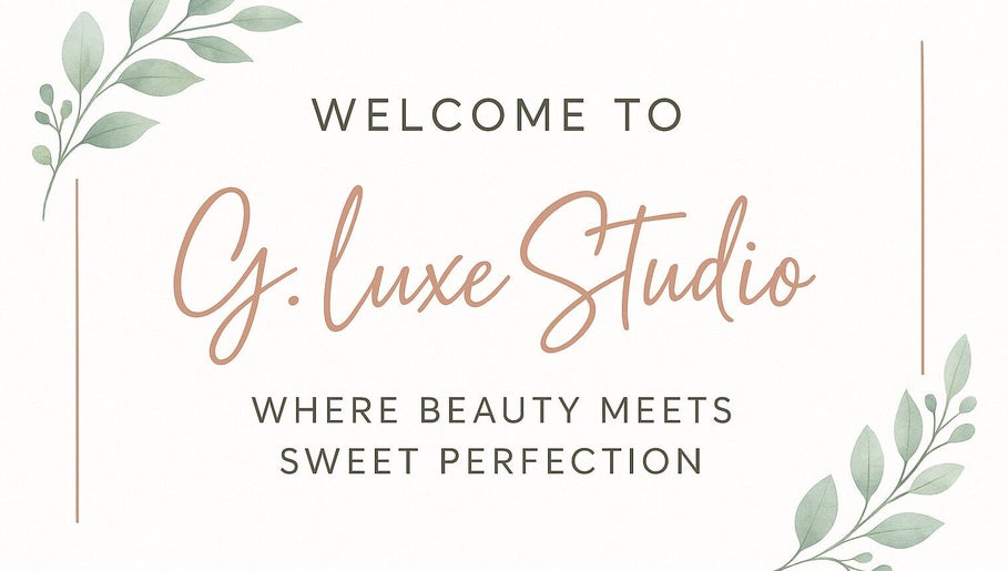 Welcome sign at G.luxeStudio, Christ Church, BB, showcasing elegance in beauty and wellness.