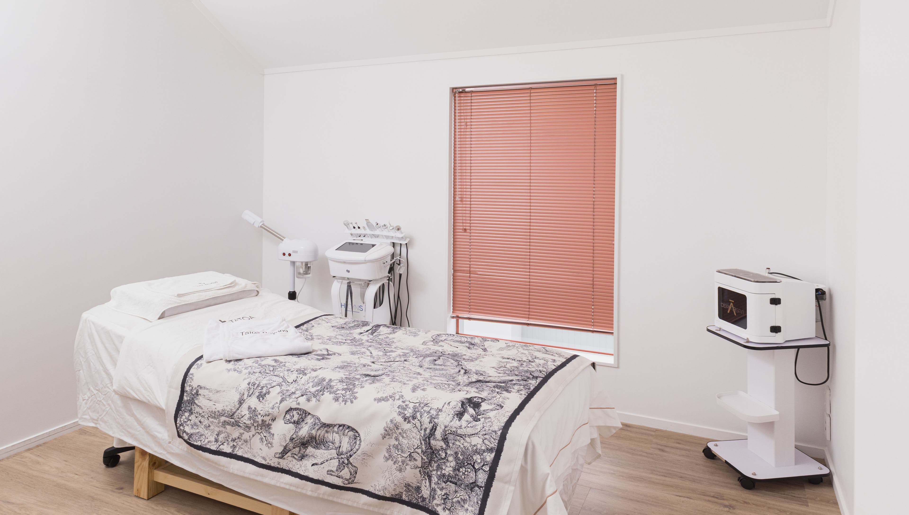 Relaxing spa room at Tatoa Beyond (Hamilton), featuring massage bed and equipment, Hamilton, Waikato Region, NZ.