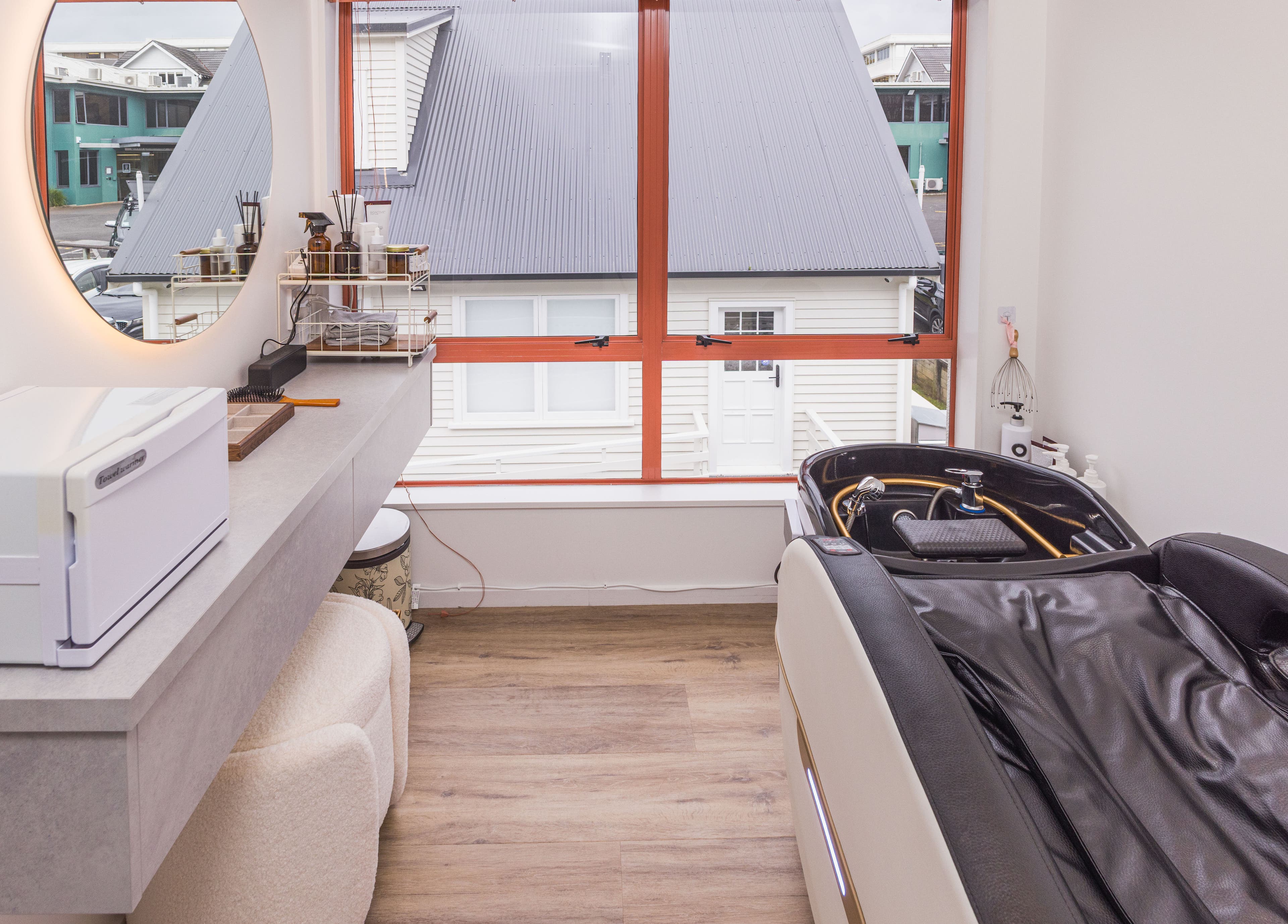 Modern beauty station and spa bed at Tatoa Beyond (Hamilton), Hamilton, Waikato Region, NZ.