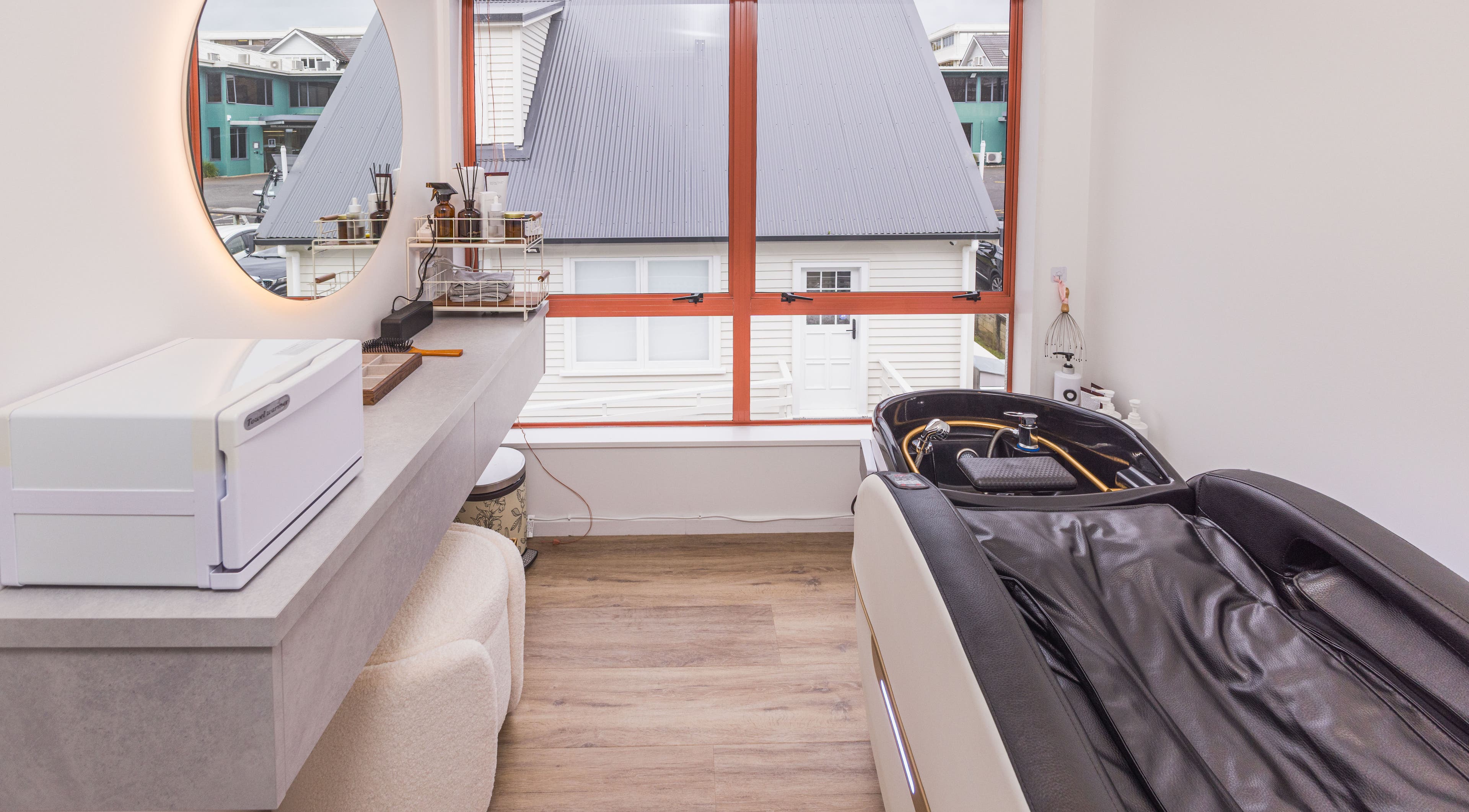 Modern beauty station and spa bed at Tatoa Beyond (Hamilton), Hamilton, Waikato Region, NZ.