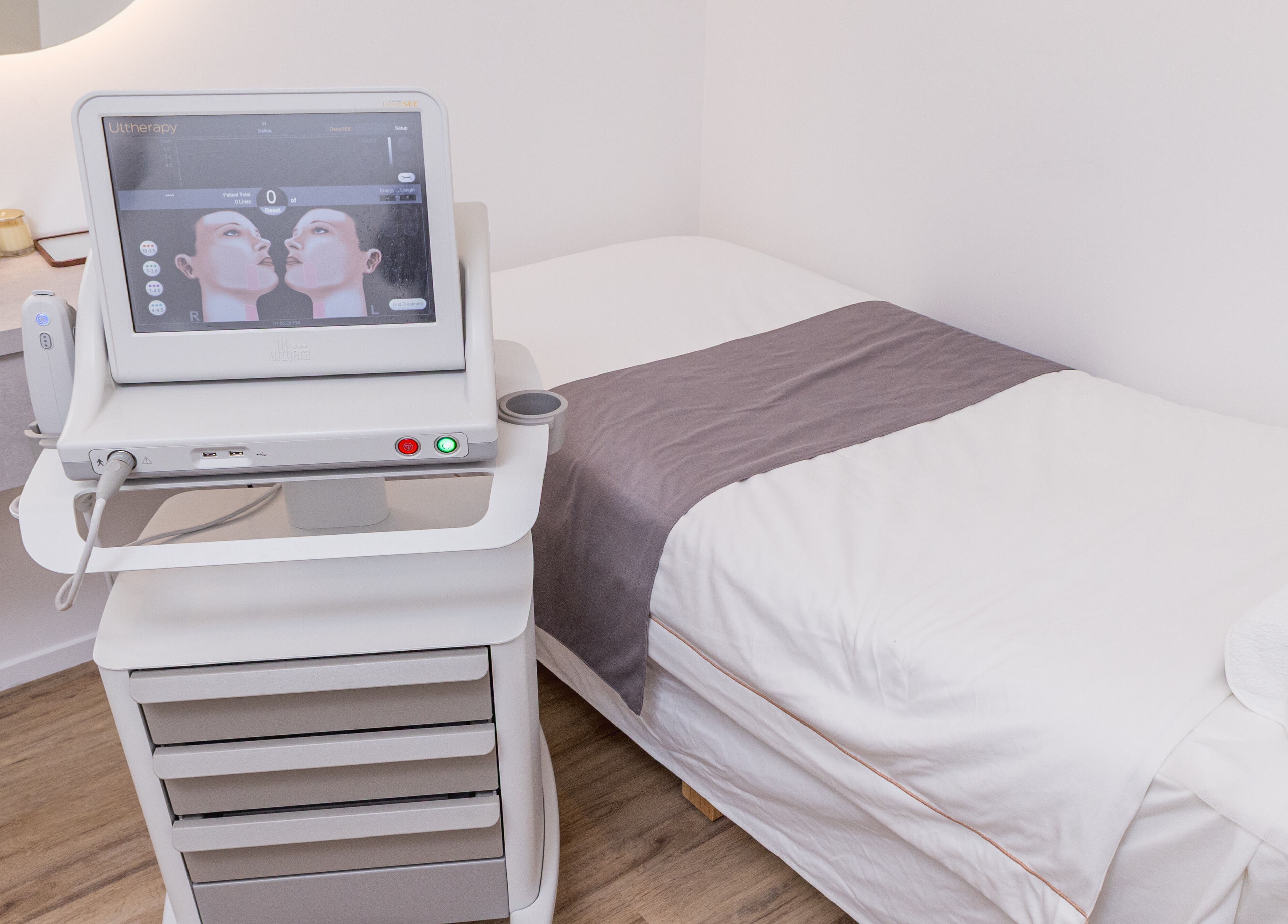 Ultherapy machine and treatment bed at Tatoa Beyond (Hamilton), Hamilton, Waikato Region, NZ.