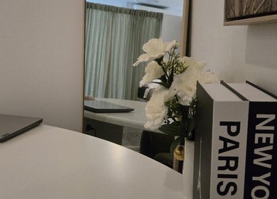 Elegant workspace with flowers at Stellar beauty and spa, Surfers Paradise, Queensland, AU.