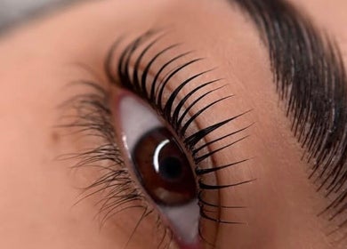 Close-up of styled eyelashes at Afraclinic, Vancouver, British Columbia, CA, showcasing precision and elegance.
