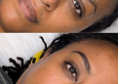 Before and after eyebrow transformation at LuxeLine Aesthetics, Woodford Green, England, GB.