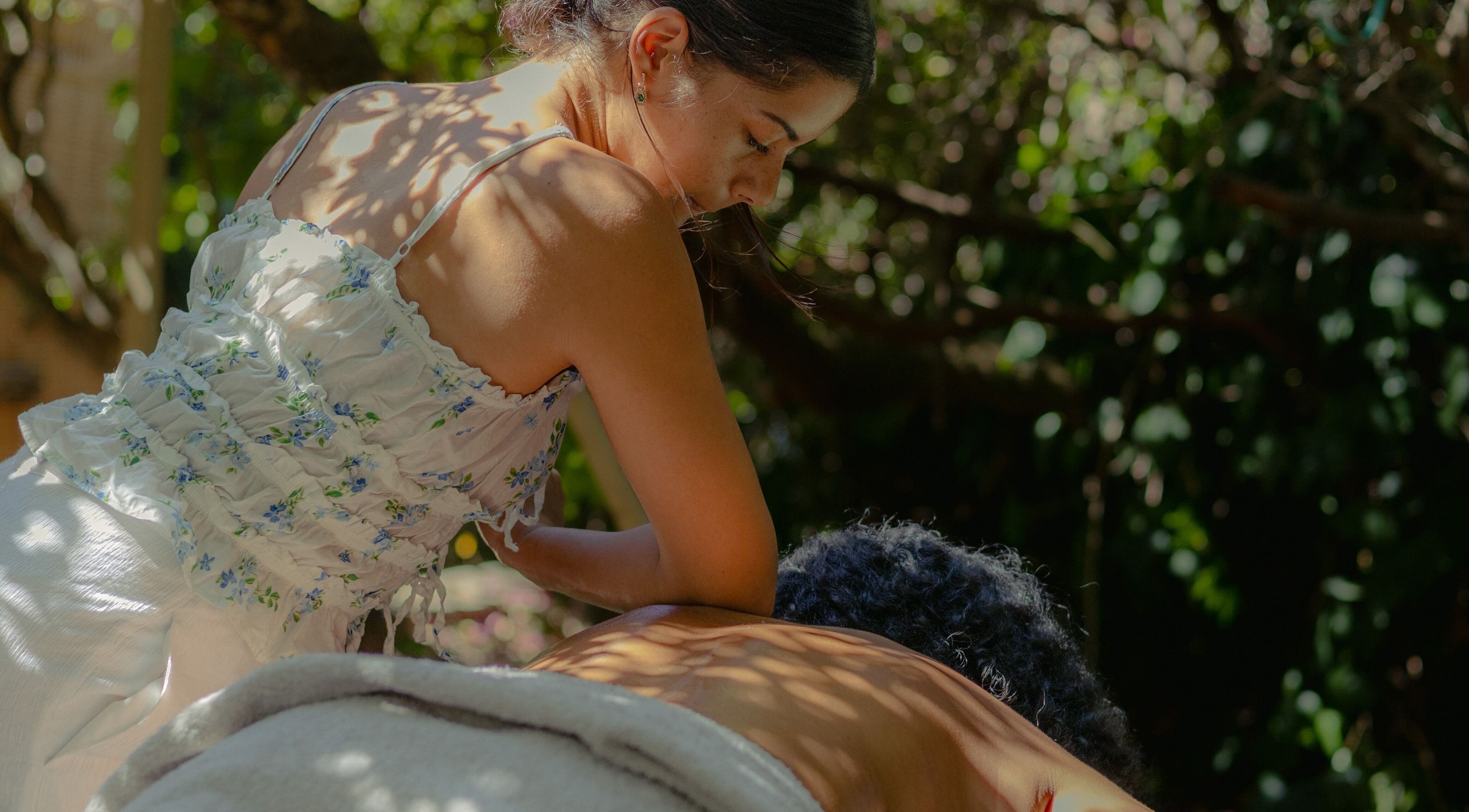 Massage therapy in garden setting at Bliss Therapy, Cape Town, Western Cape, ZA.