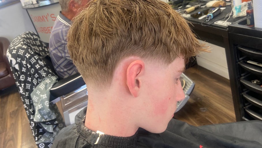 Close-up of a fresh haircut at Tobias The Barber, Bognor Regis, England, GB.