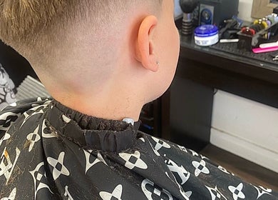 Close-up of a stylish fade haircut at Tobias The Barber, Bognor Regis, England, GB.