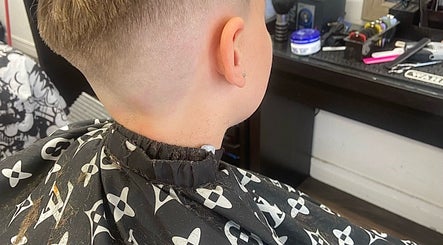 Close-up of a stylish fade haircut at Tobias The Barber, Bognor Regis, England, GB.