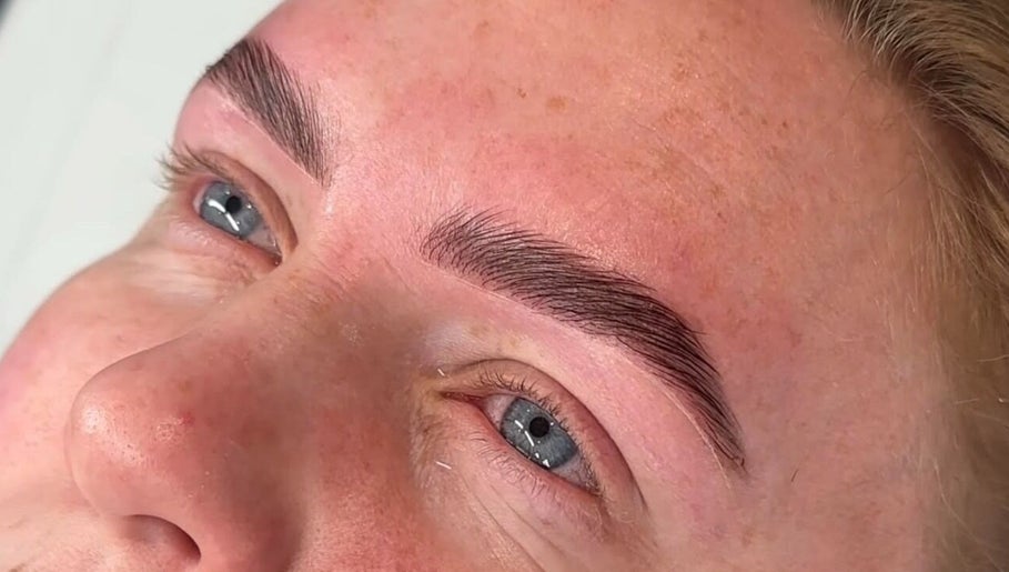 Close-up of professionally shaped eyebrows at The Ivy Room, Thatcham, England, GB.