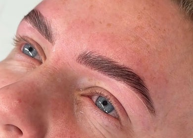 Close-up of professionally shaped eyebrows at The Ivy Room, Thatcham, England, GB.