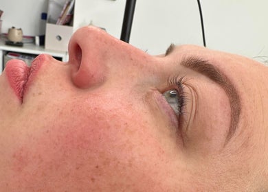 Close-up of a serene face during a beauty treatment at The Ivy Room, Thatcham, England, GB.