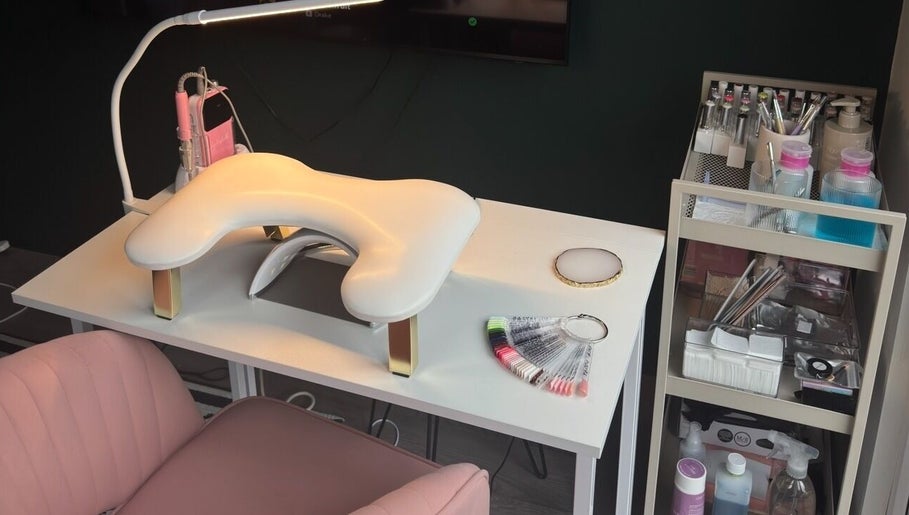 Mani By Lucie nail station with tools in Bromley, England, GB offers a chic professional setting.