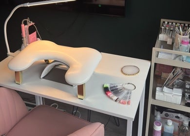 Mani By Lucie nail station with tools in Bromley, England, GB offers a chic professional setting.