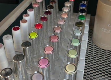 Colorful nail polish selection at Mani By Lucie, Bromley, England, GB, showcasing vibrant beauty products.