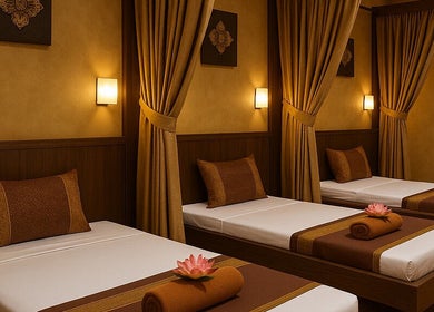 Nyugodt masszázsszoba a NUCHABA Thai Massage-ban, Budapest, Magyar, HU.