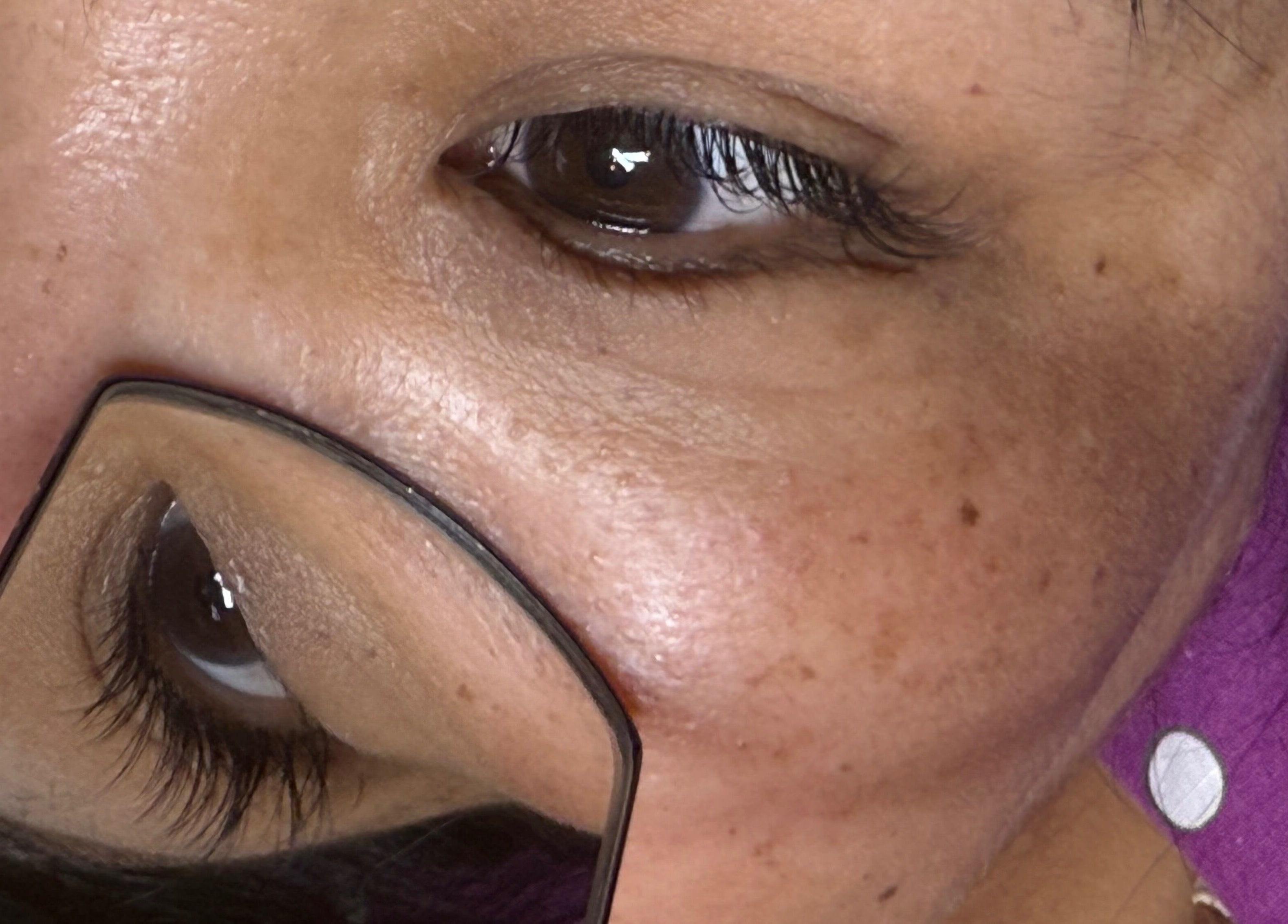 Close-up of an eye with enhanced lashes at LashandBe, London, England, GB.
