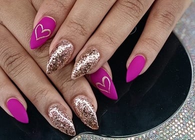 Sparkling glitter and pink nail art at Traveling Nail Babe, Cape Town, Western Cape, ZA.