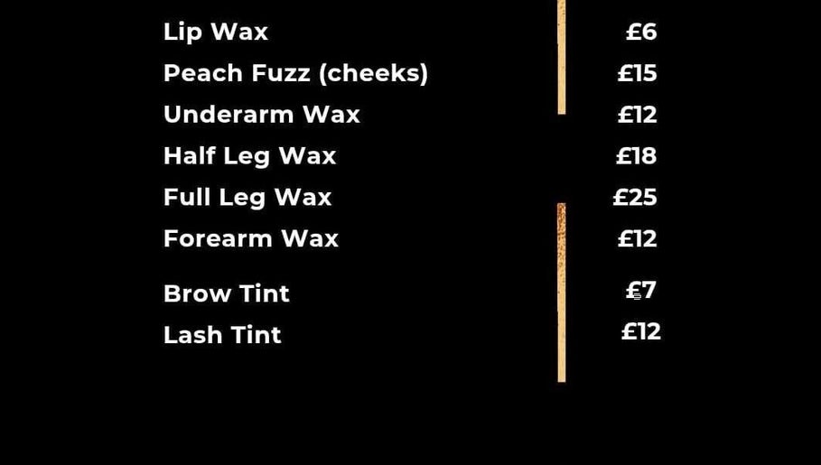 Service menu at Lush Brows, Cleethorpes, England, GB showing waxing and tinting options.